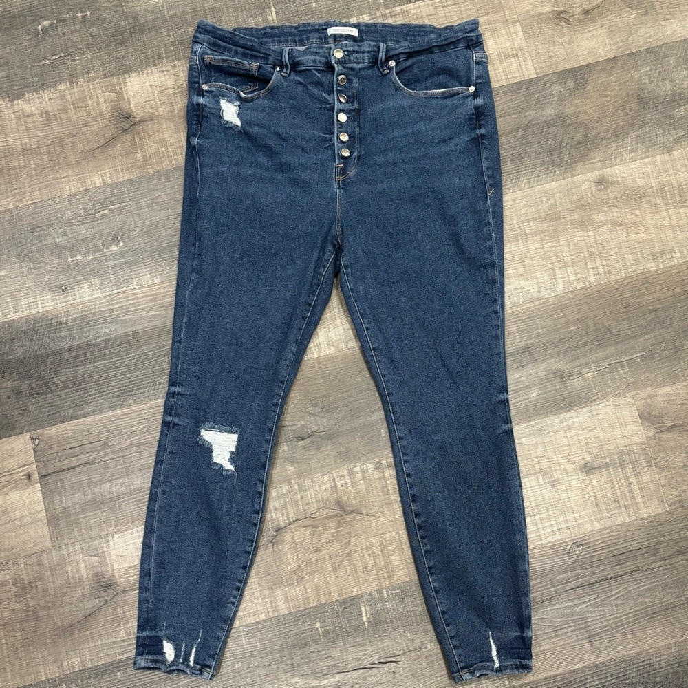 Good American, Good Waist Button-Fly Distressed, Skinny Jeans, Size 22, GUC